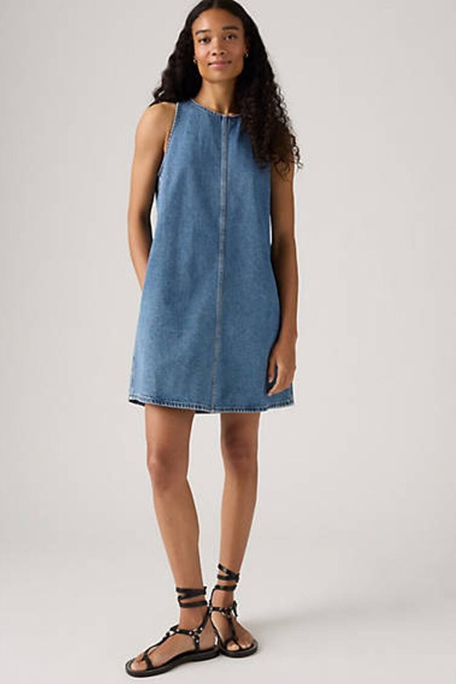 Levi's 90s Denim Cotton Midi Shift Dress Medium Blue Wash Large